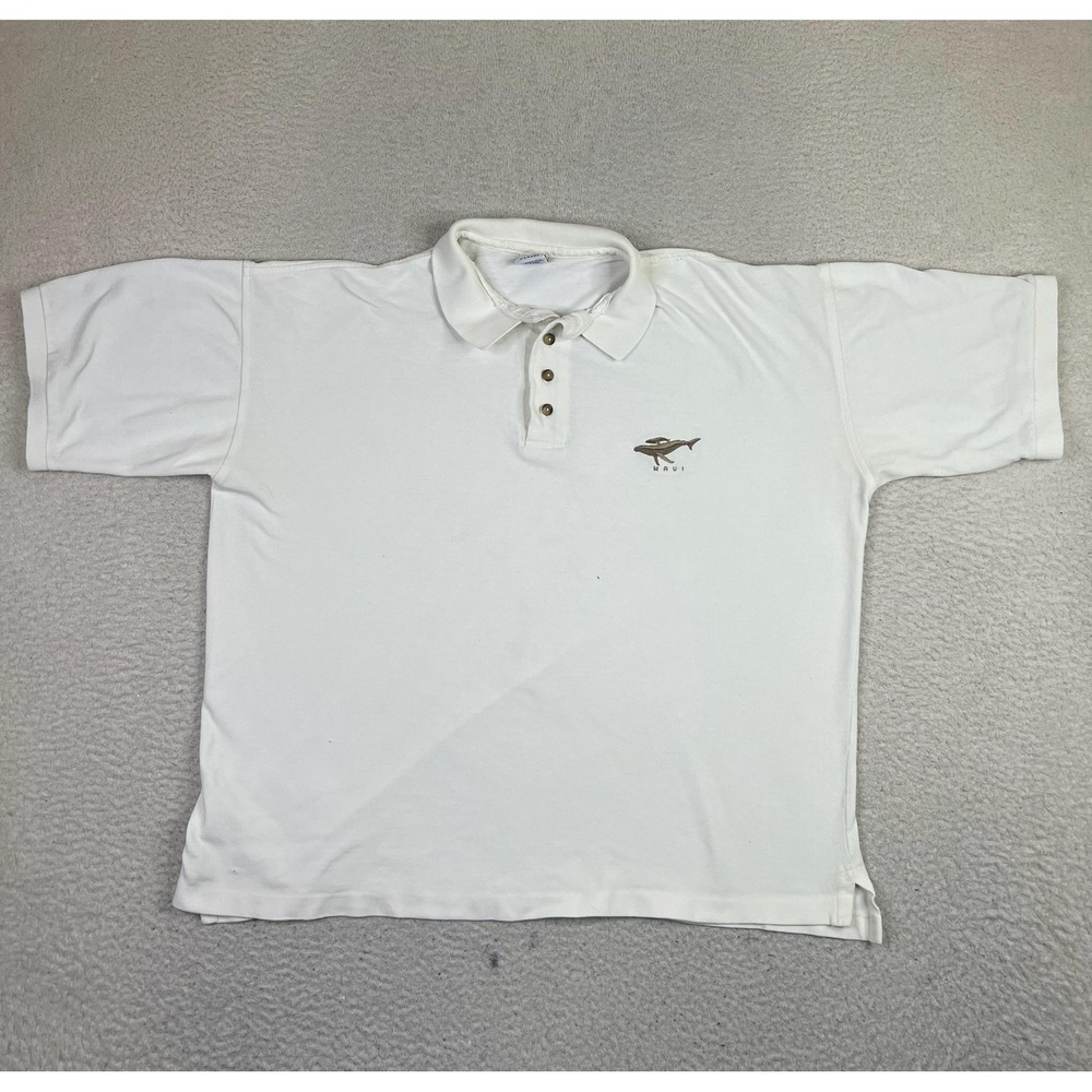 Vintage Crazy Shirts Polo Shirt Mens XL White Maui Whale Hawaii Made USA 90s